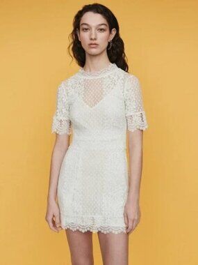 New NWT Maje Revanta Lace Sheer Polka Dot Sheath Dress 3 S/M